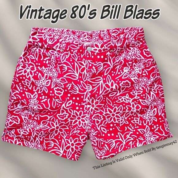 Bill Blass Red White Hawaiian High Rise Shorts Womens 12 Large Vintage 80s EUC - Picture 1 of 8